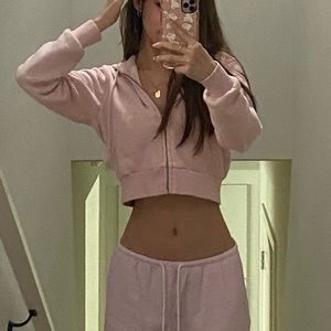 Brandy Melville Pink Cropped Zip Up